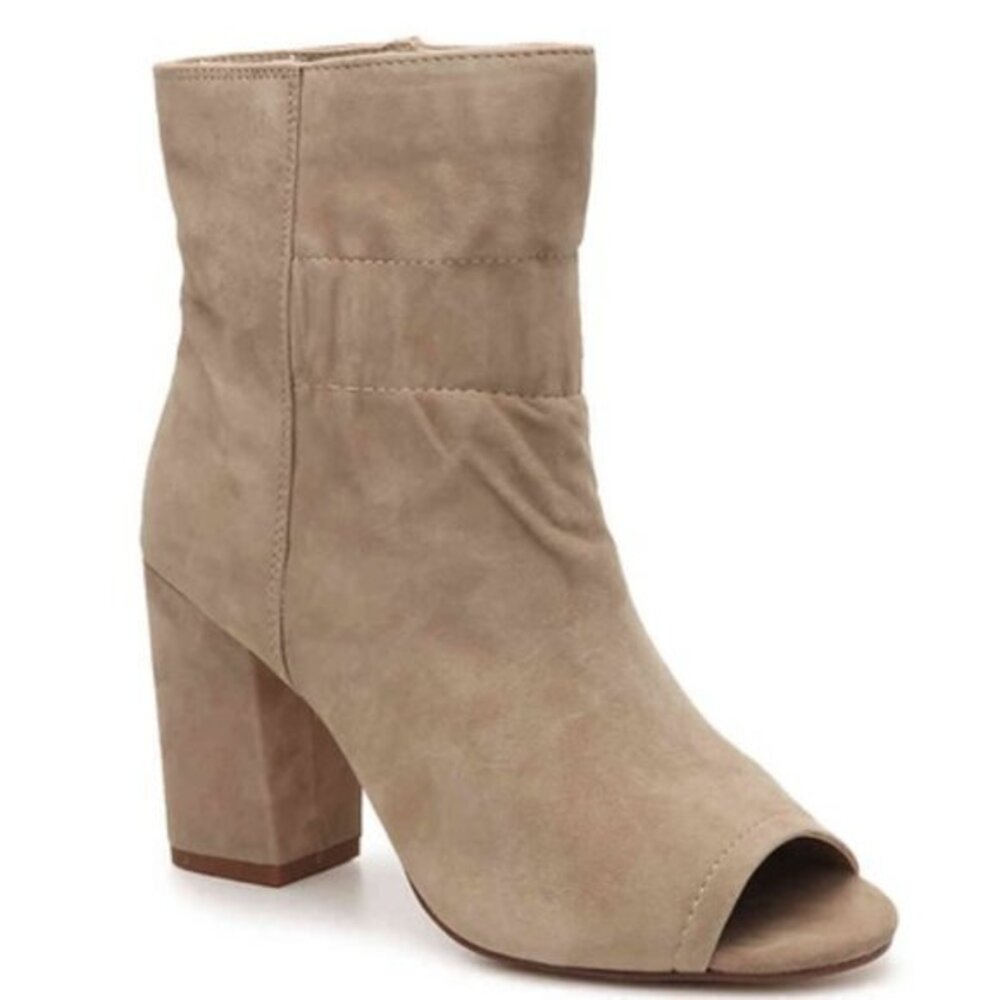 NEW‎ SPLENDID Rayna Suede Peep Toe Camel Bootie Ankle Boots Heeled Womens